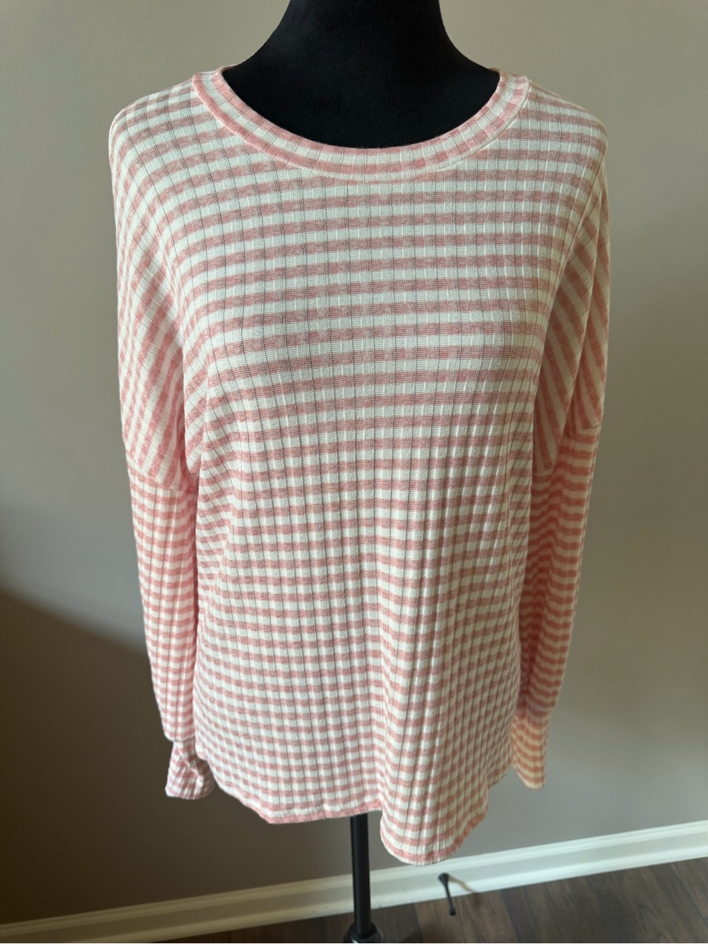 She Loves Soft Pink Striped Long-Sleeve Top Large